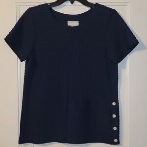 Alfred Dunner Women's Spliced Ottoman Texture Knit Top - Navy Blue